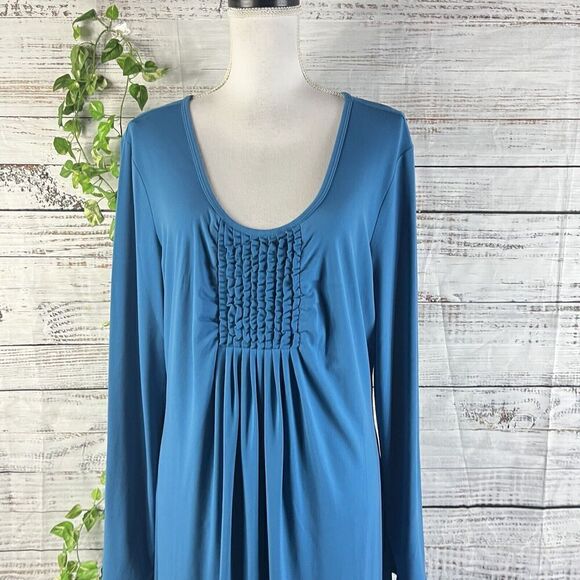 Chadwicks Dress size Extra Large Teal Slinky Stretch Peasant Stretch Modest Boho - Picture 4 of 16